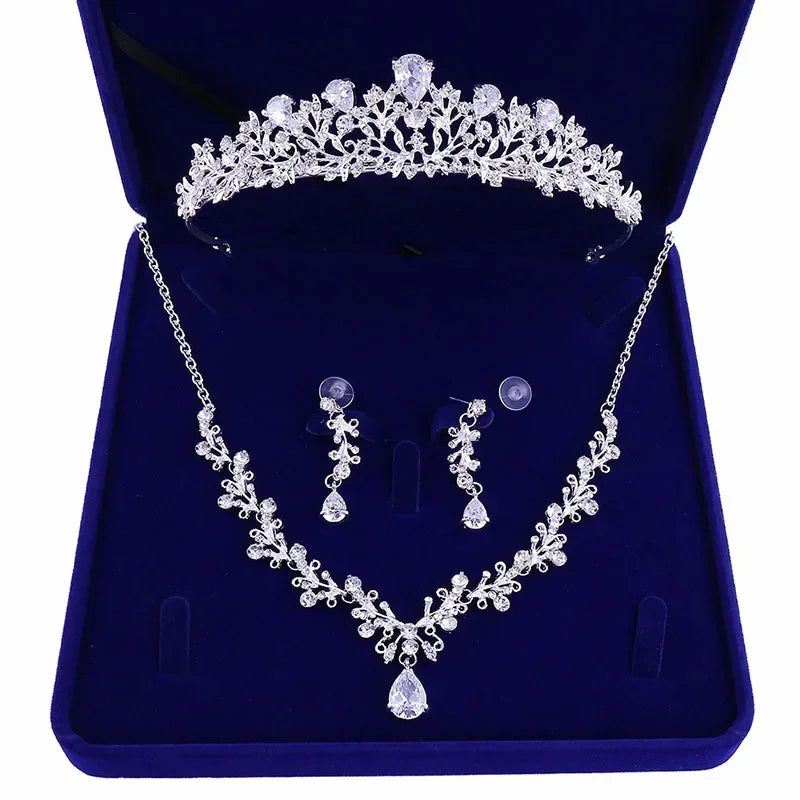Bridal Crown Necklace Earrings Jewelry Set