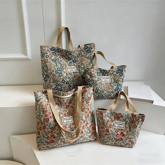 Embroidered Floral Canvas Tote Bag