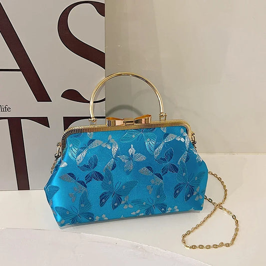 Vintage Embroidered Chain Clutch Handbag