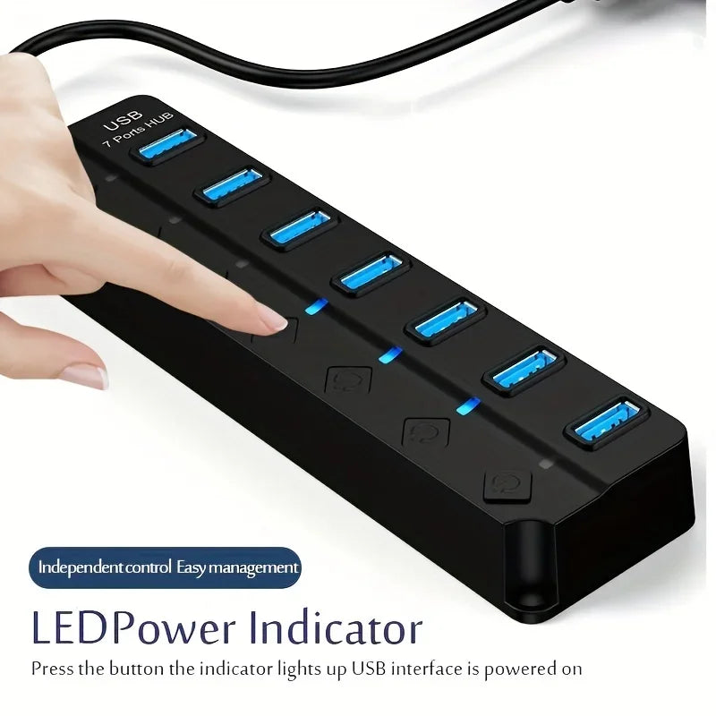 4/7-Port USB 3.0 Hub with LED Switch Power Adapter