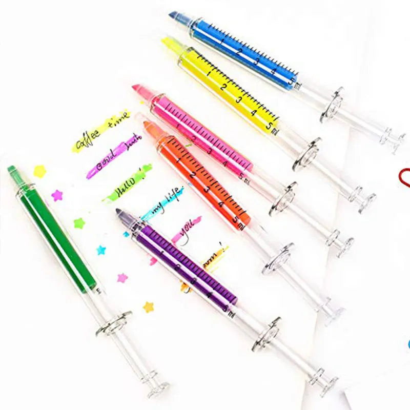 30Pcs 6 Colors Highlighters Syringe Shaped