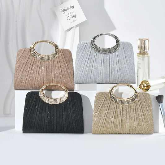 Pleated Shimmer Evening Clutch Bag