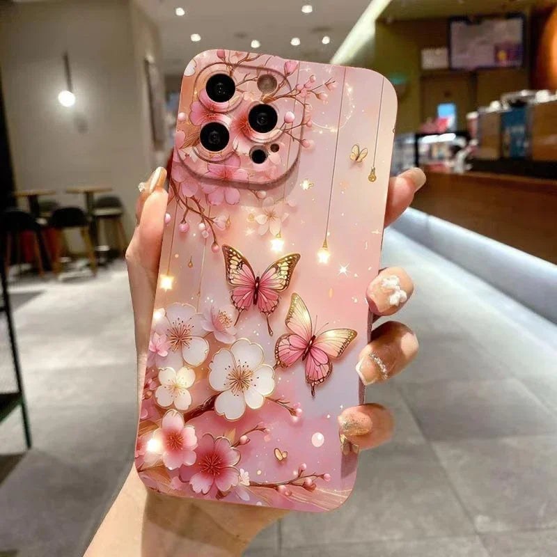 Butterfly & Floral Design Shockproof Phone Case for iPhone