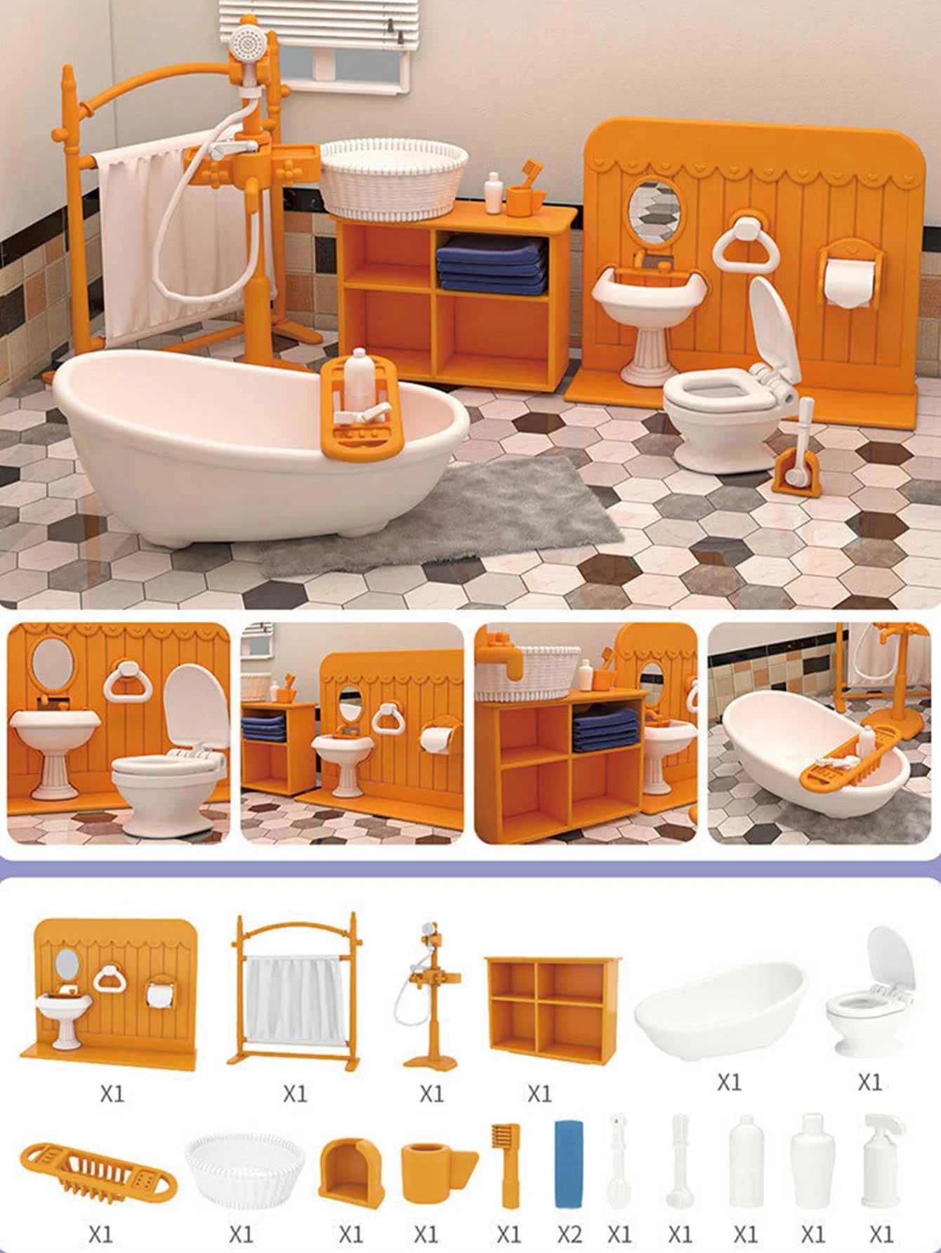 Dollhouse Furniture Bathroom Set