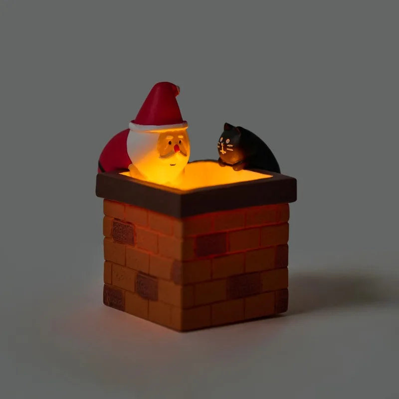 Glowing Santa & Cat Chimney Ornament