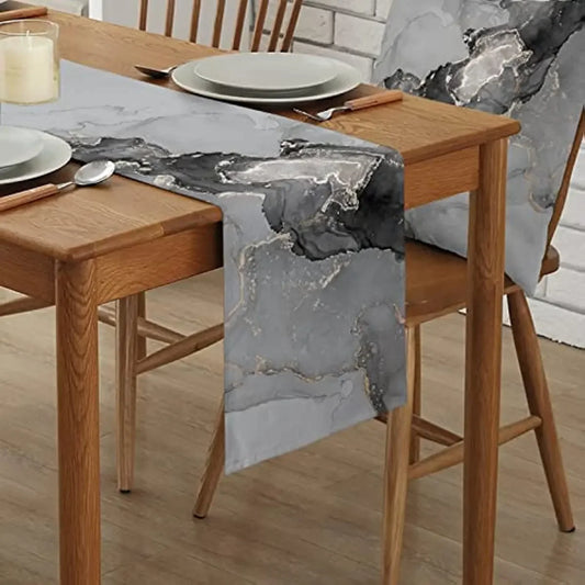 Black Grey Marble Linen Table Runner