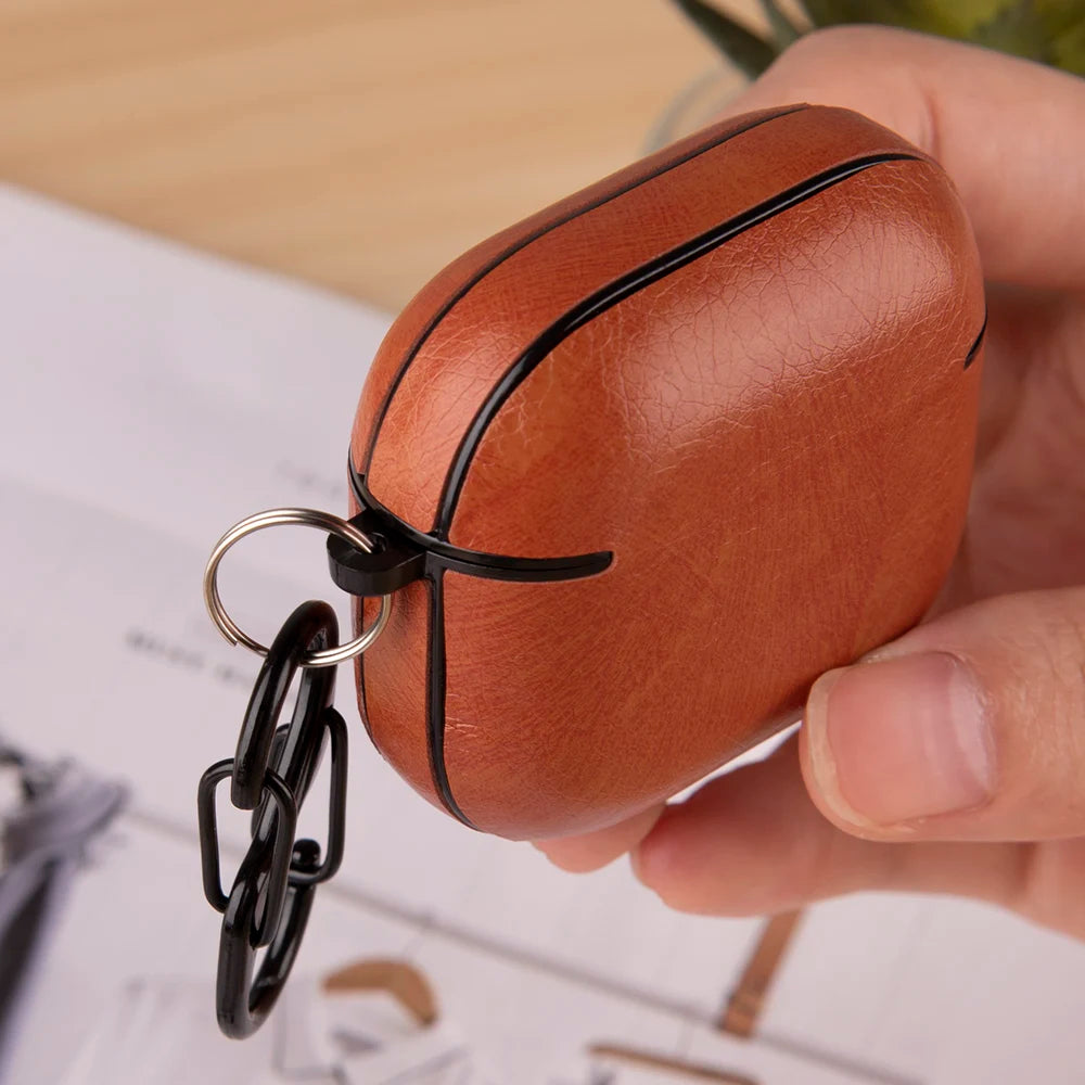 PU Leather Earphone Case For Apple AirPods With Keychain