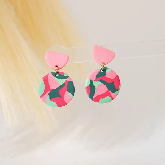 Bohemian Geometric Circle Polymer Clay Drop Earrings