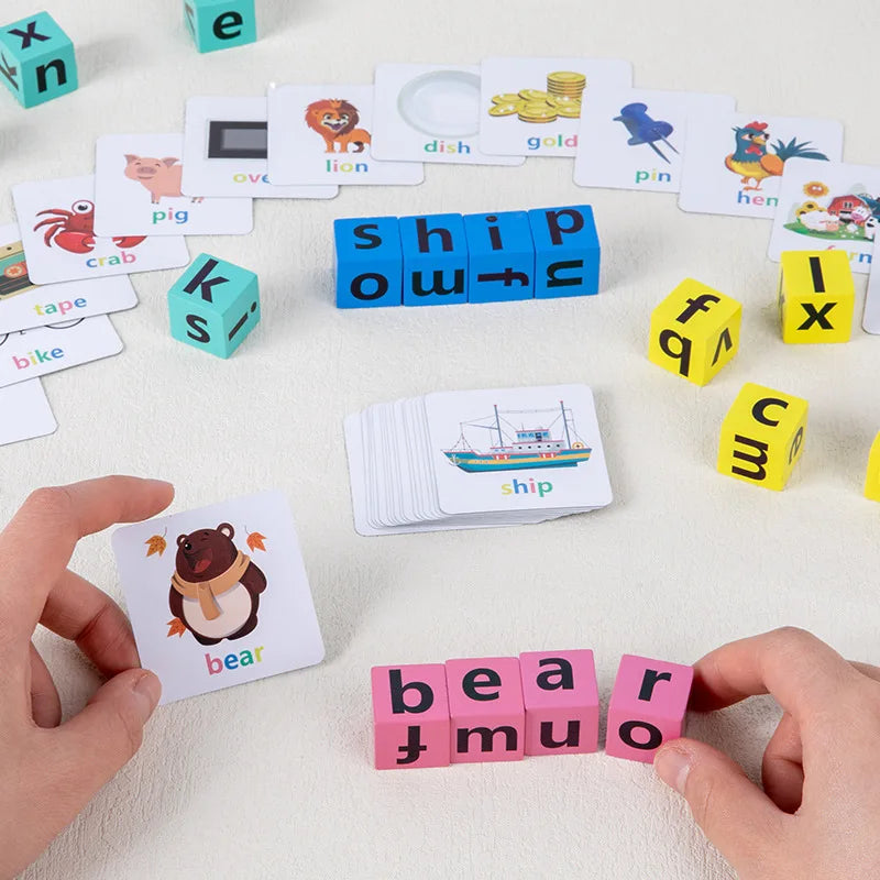 Wooden Word Spelling Game With 40 Cards