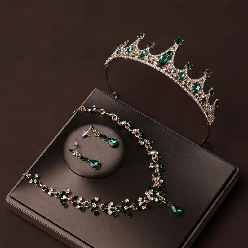 Bridal Crown Necklace Earrings Jewelry Set