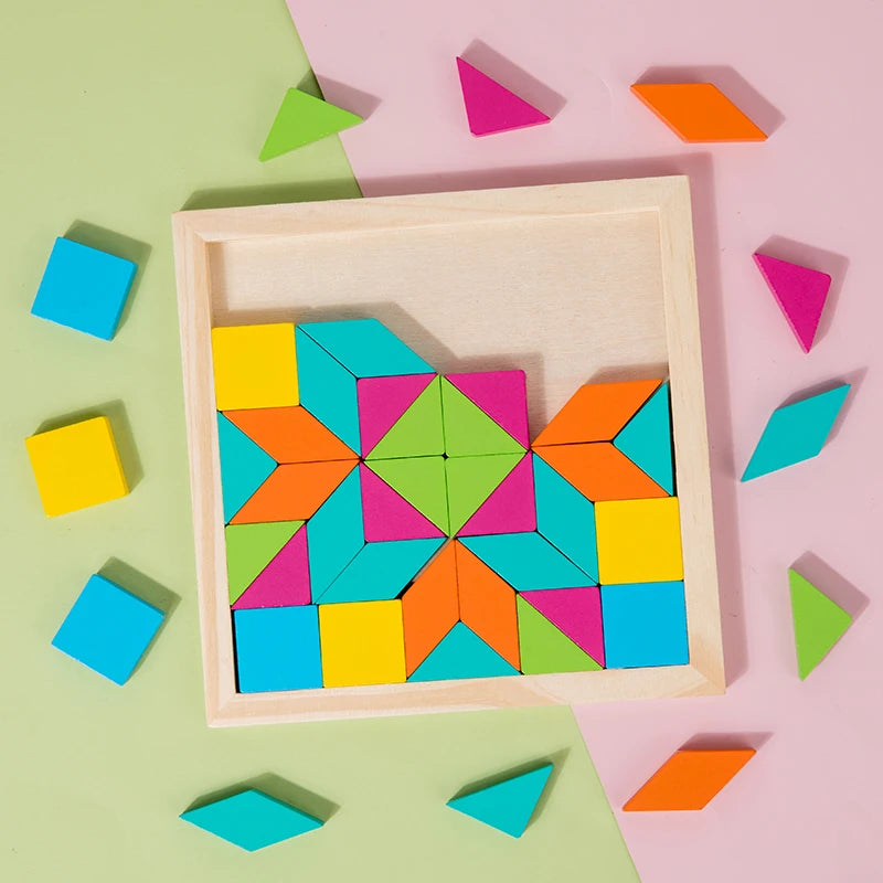 Wood Block Geometric Shape Toddler Puzzle