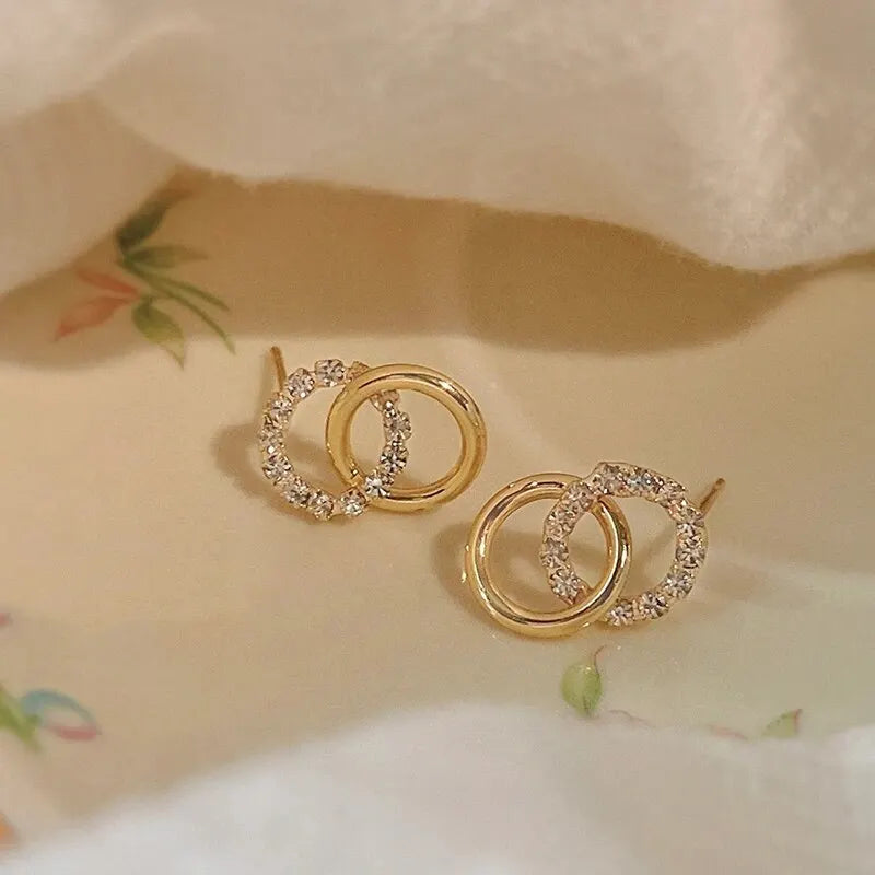 Gold Color Double Hoop Geometric Stud Earrings