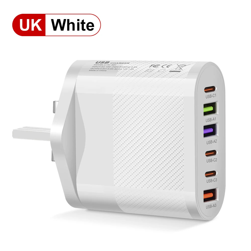 Fast Charging 65W Type C PD QC3.0 Phone Adapter For iPhone Xiaomi Huawei Samsung