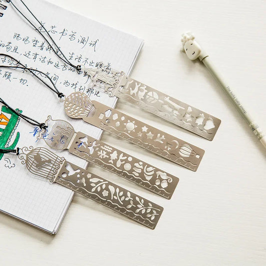 Metal Bookmark & Drawing Stencil Ruler Set
