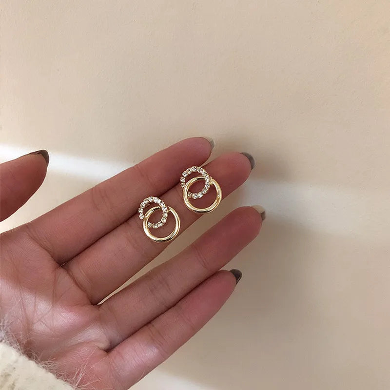 Gold Color Double Hoop Geometric Stud Earrings