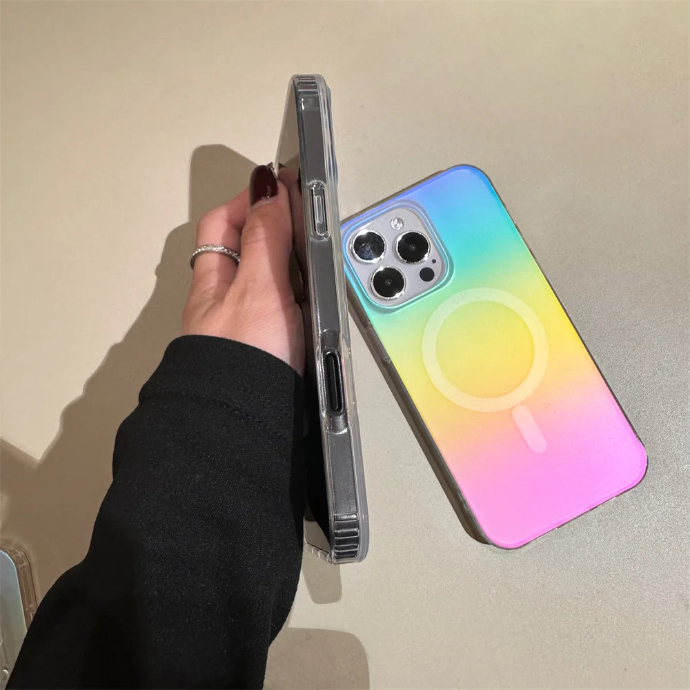 Laser Gradient Rainbow Magnetic Case For iPhone