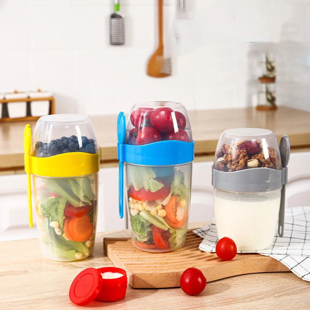 Portable Double-layer Lid with Spoon and Fork Lunch Cup