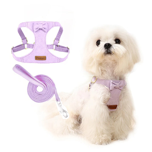 Premium Suede Dog Harness & Leash Set for Small Dogs