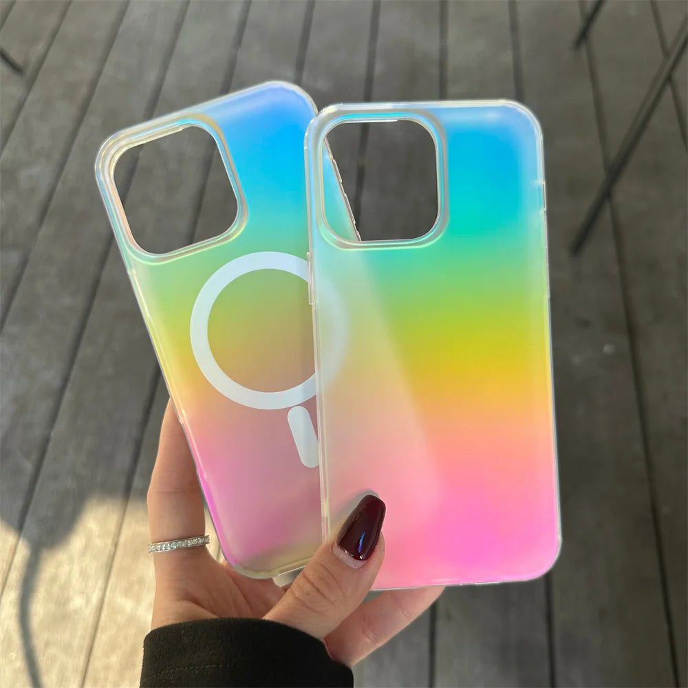 Laser Gradient Rainbow Magnetic Case For iPhone