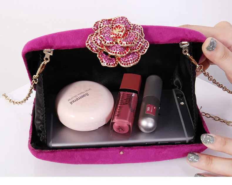 Diamonds Flower Velvet Evening Bag