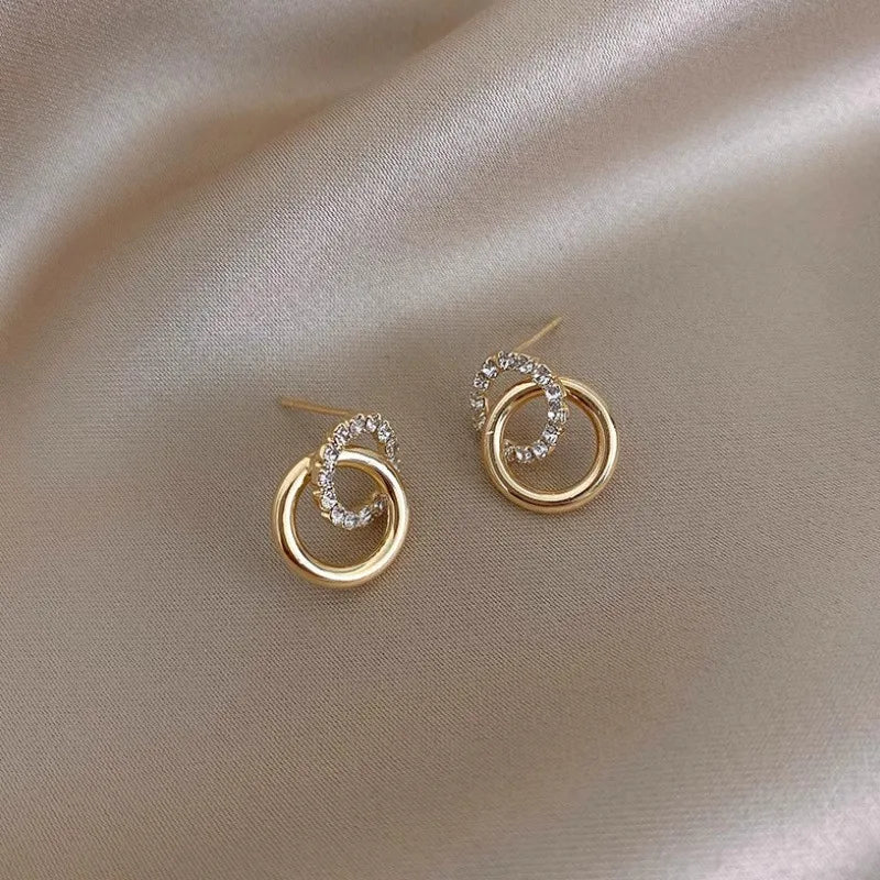 Gold Color Double Hoop Geometric Stud Earrings
