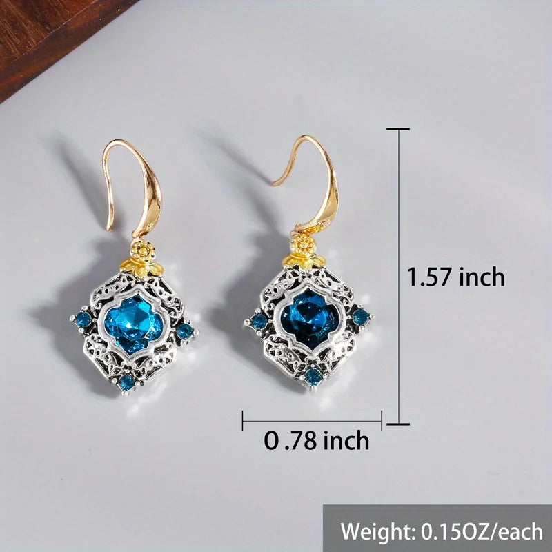 Elegant Blue Rhombus Gemstone Earrings