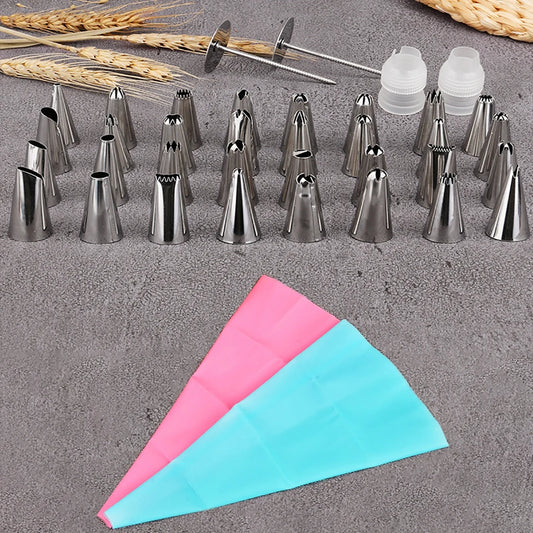 Cake Decorating Kit with Piping Bags, Stainless Steel Tips & Couplers