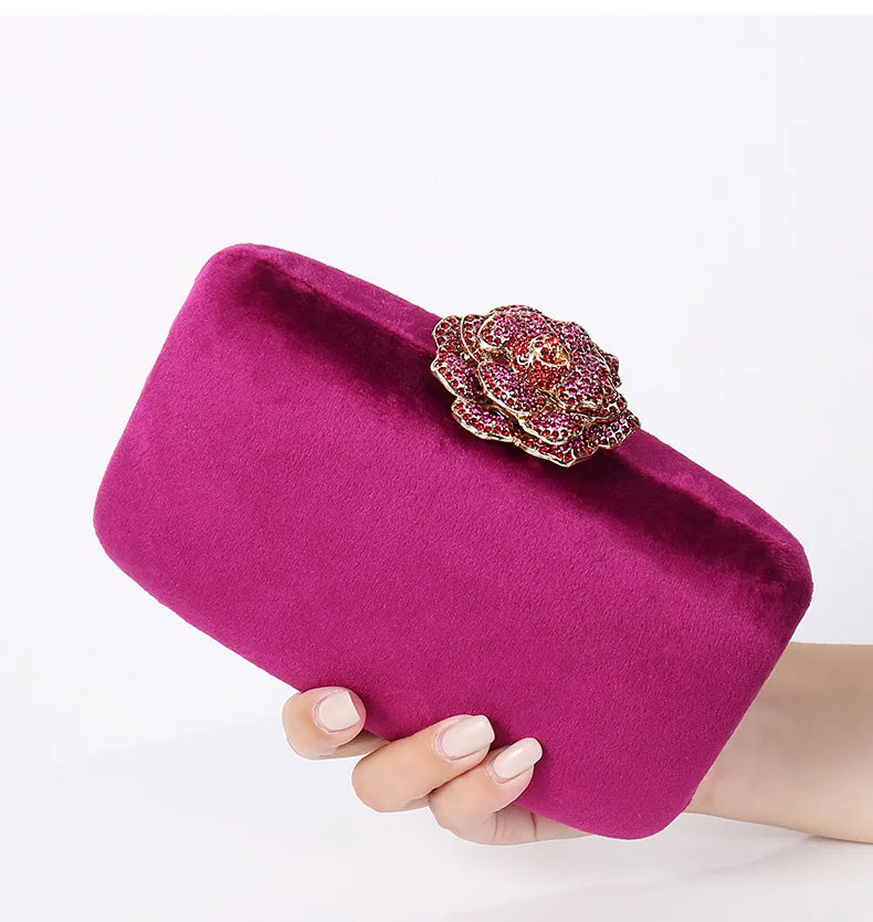 Diamonds Flower Velvet Evening Bag