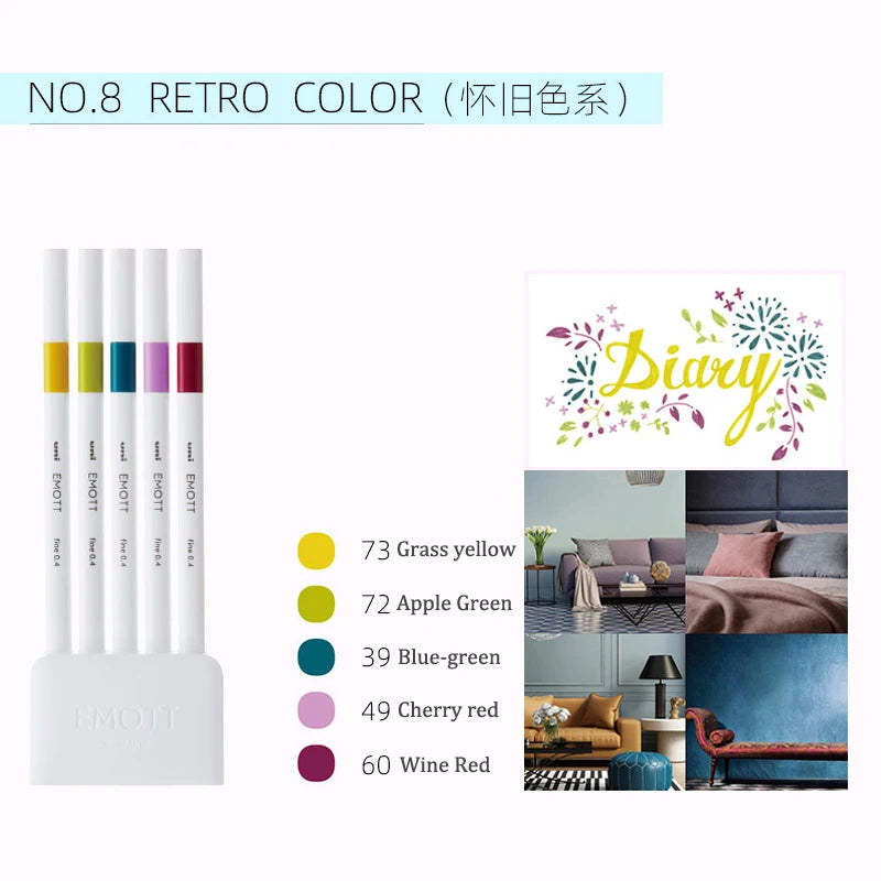 5pc Uni EMOTT Fiber Marker Pen water-based