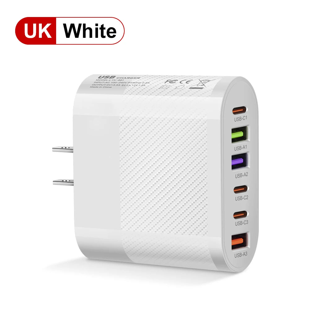 Fast Charging 65W Type C PD QC3.0 Phone Adapter For iPhone Xiaomi Huawei Samsung