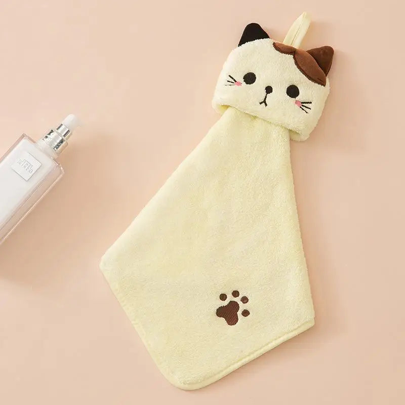 Cute Cat Coral Fleece Kitchen Hand Towel