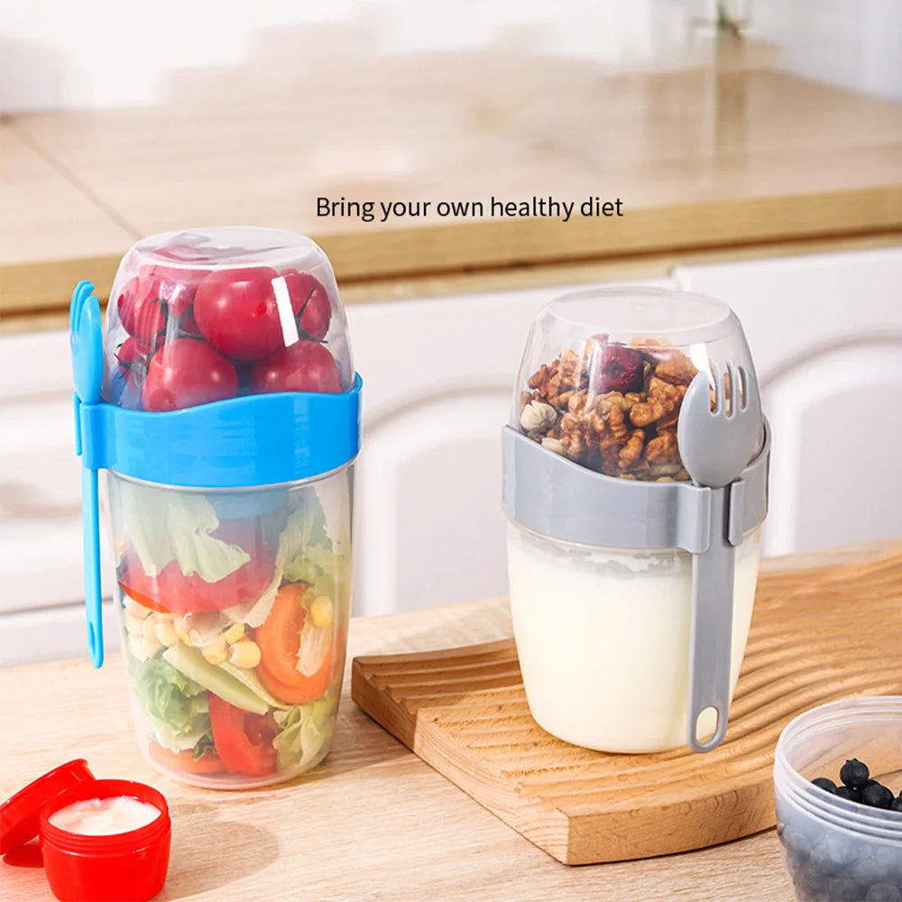 Portable Double-layer Lid with Spoon and Fork Lunch Cup