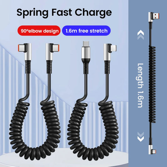 90° Retractable USB-C Fast Charging Cable