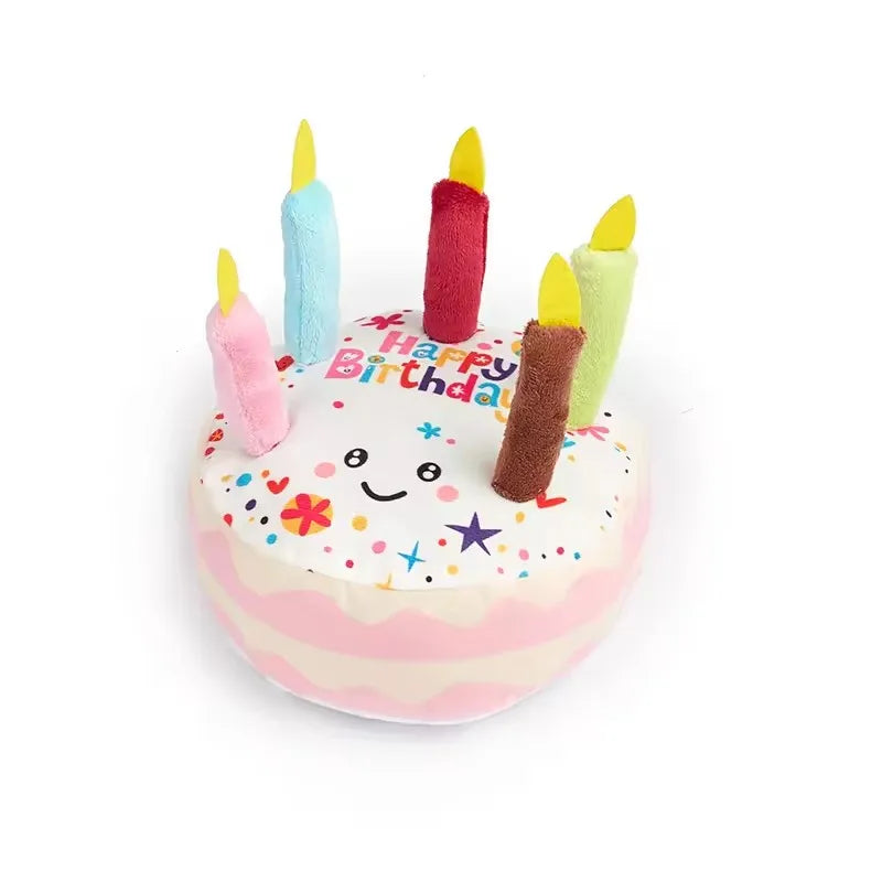 Birthday Cake Plush Dog Toy with Squeaker