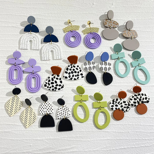 AENSOA  Colorful Painted Pattern Acrylic Drop Earrings