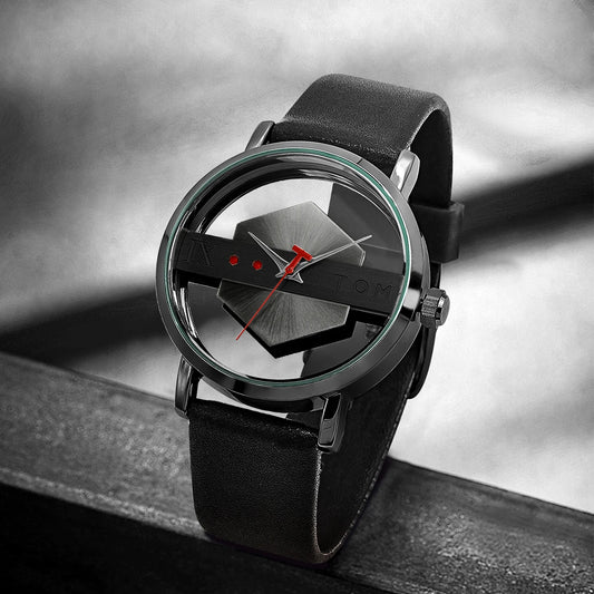 Men's Minimalist Leather Quartz Watchmen watch, minimalist watch, leather strap watch, quartz watch, casual watch, fashion accessories, skeleton style watch, business casual watch, wristwatch