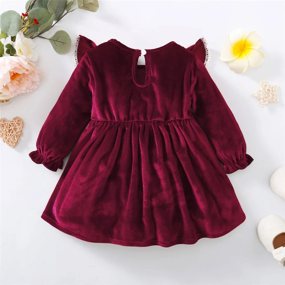 Baby Girl Long Sleeve Ruffle Satin Finish Dress