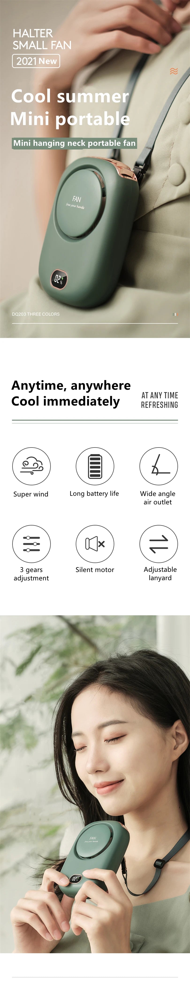 Wearable Personal 3 Speed USB Portable Fan