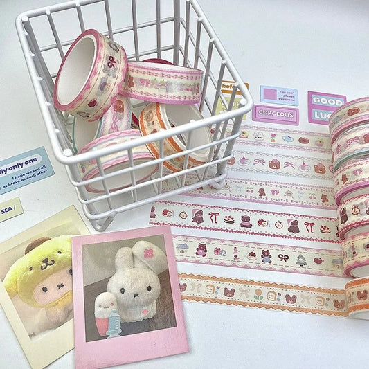 Cute Bear Washi Tape Pack – 6 Rolls Decorative Scrapbooking & Planner Tape