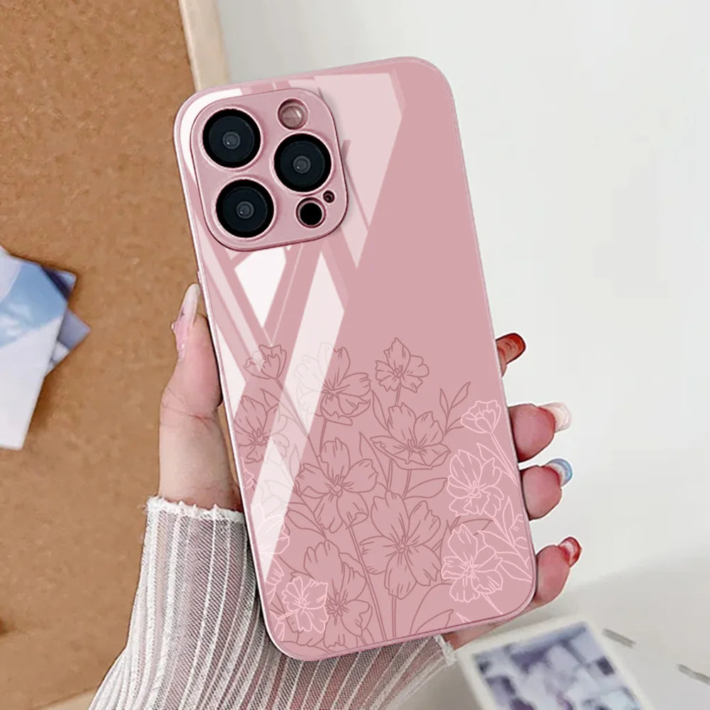 iPhone Case Floral Tempered Glass Red