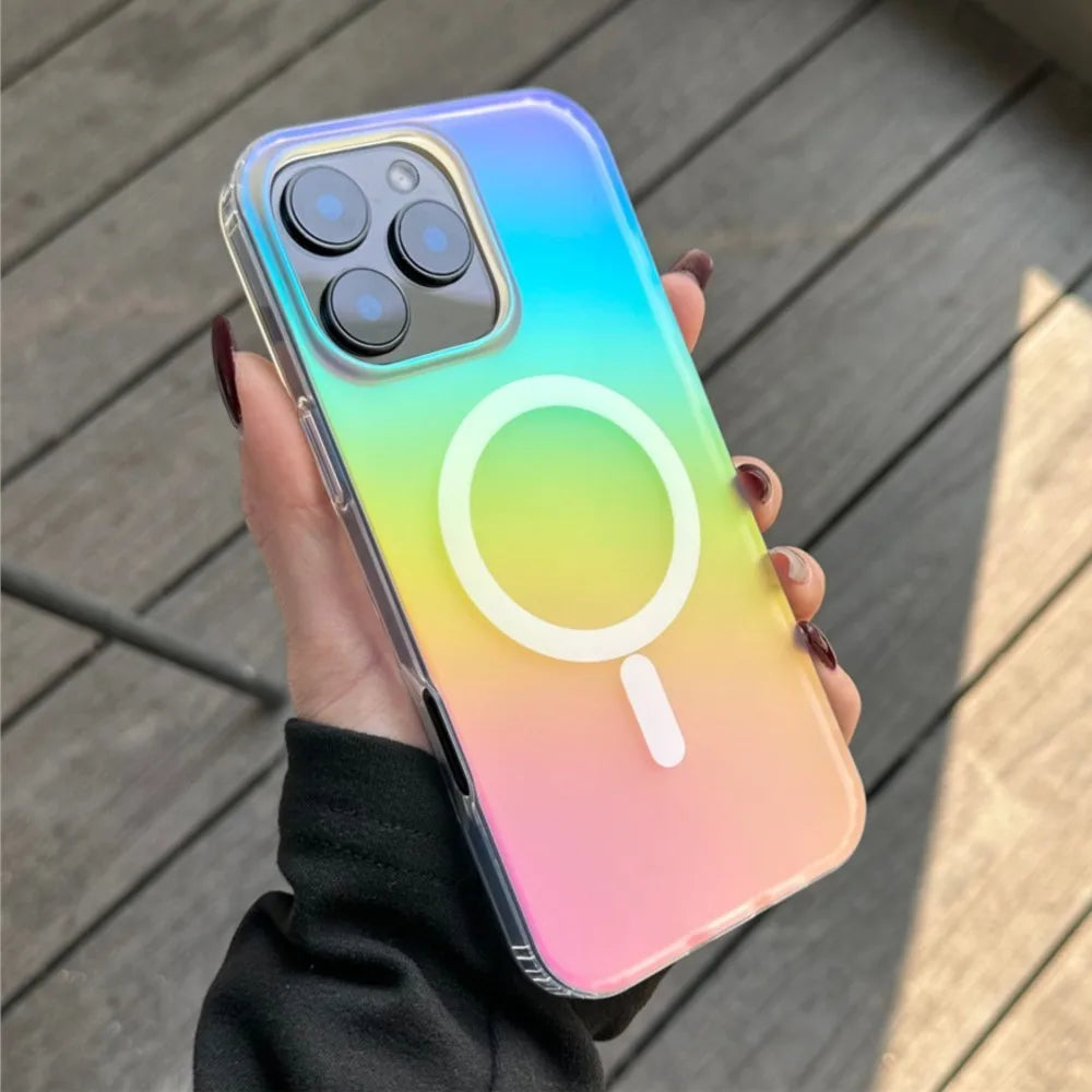 Laser Gradient Rainbow Magnetic Case For iPhone