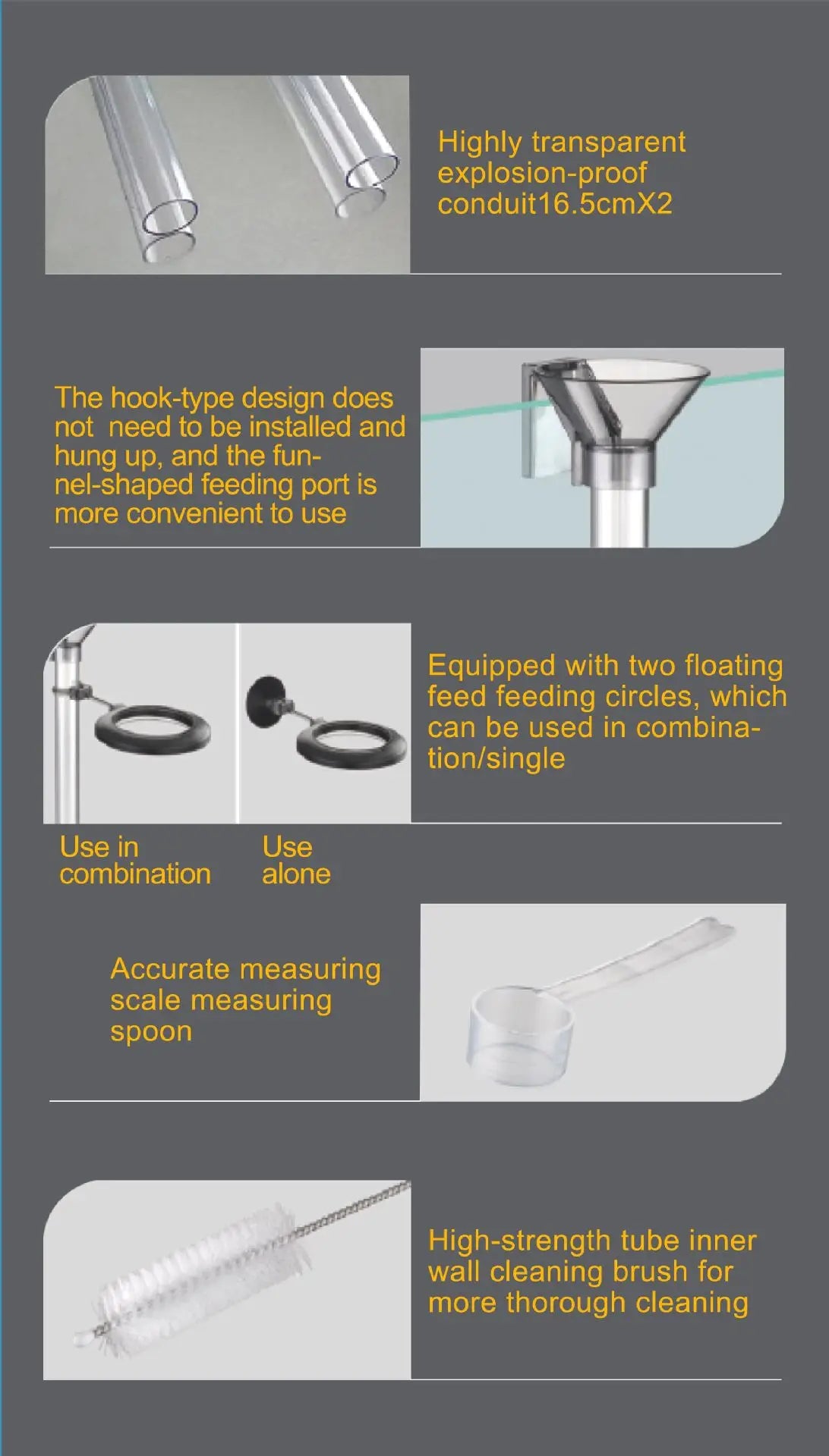 Telescopic Aquarium Feeding Tube with Floating Feeding Ring