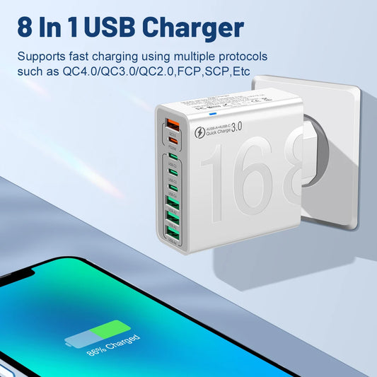 8-Port USB & USB-C Fast Wall Charger