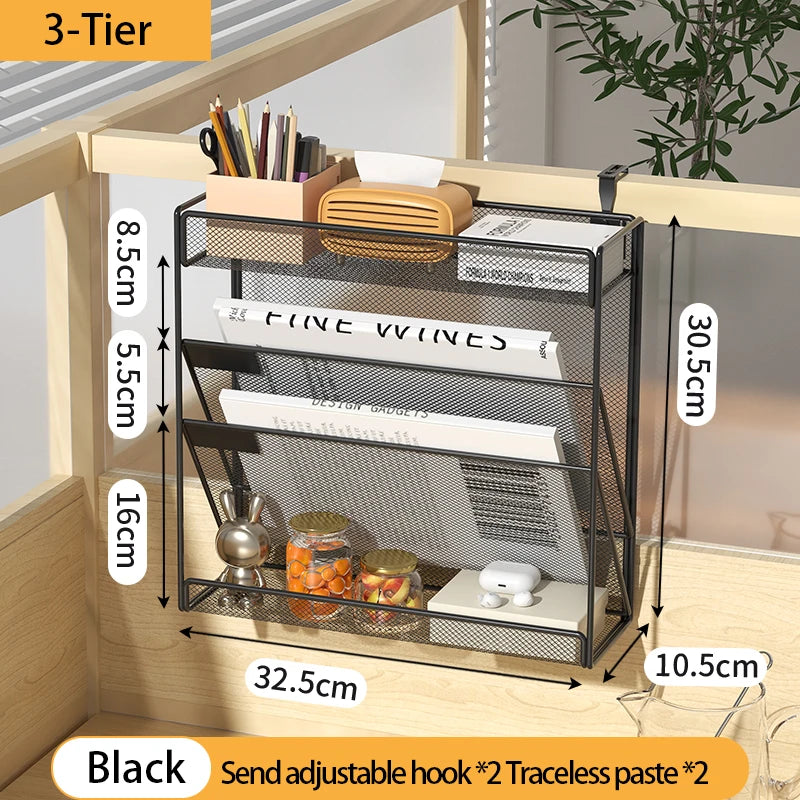 Mesh Desk File Organizer, 5-Tier Vertical Document Tray with Wall Mount Option