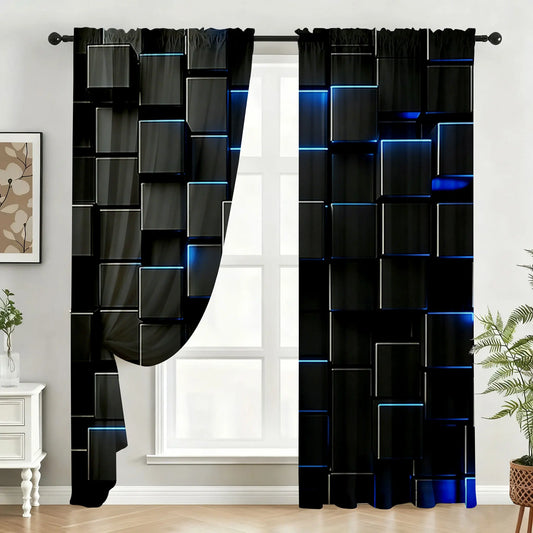 Neon Cube Sheer Curtains 2Pcs Set