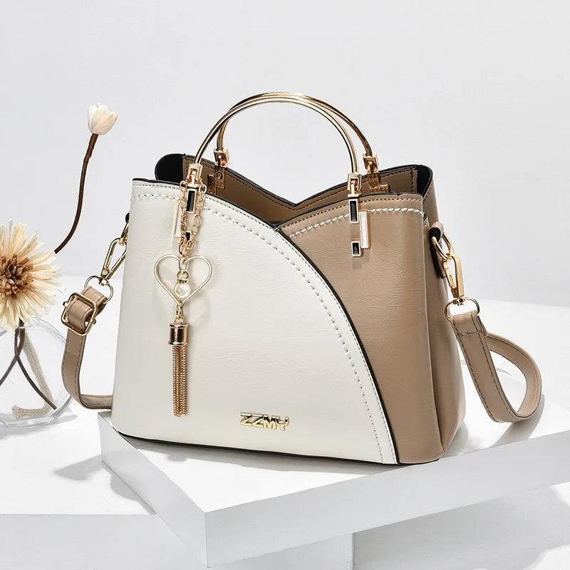 Women's Color Block PU Large Tote Shoulder Bag
