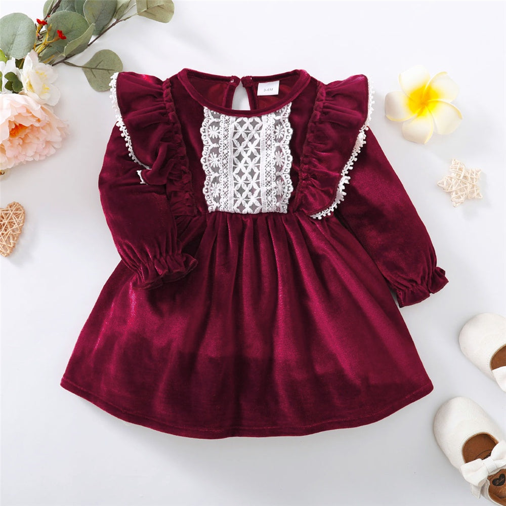 Baby Girl Long Sleeve Ruffle Satin Finish Dress