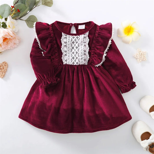 Baby Girl Long Sleeve Ruffle Satin Finish Dress