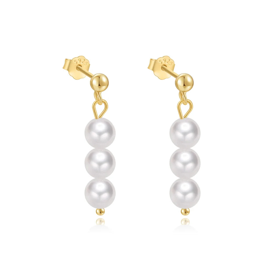Aide 925 Sterling Silver Pearl Beading Drop Earrings