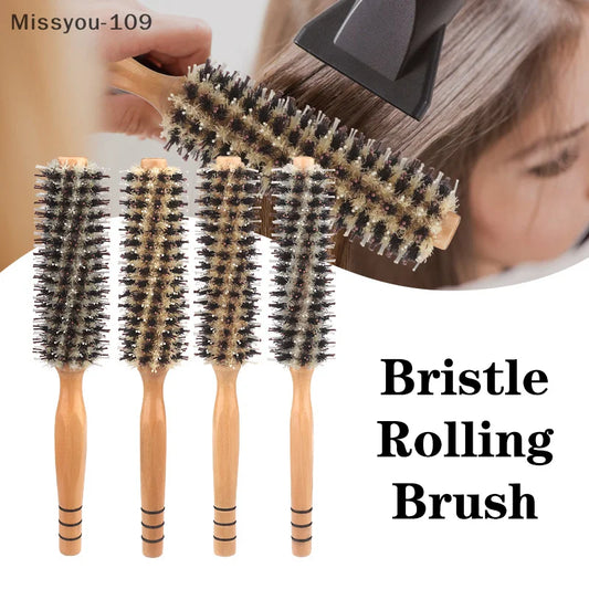 Natural Boar Bristle Wooden Round Hair Brush